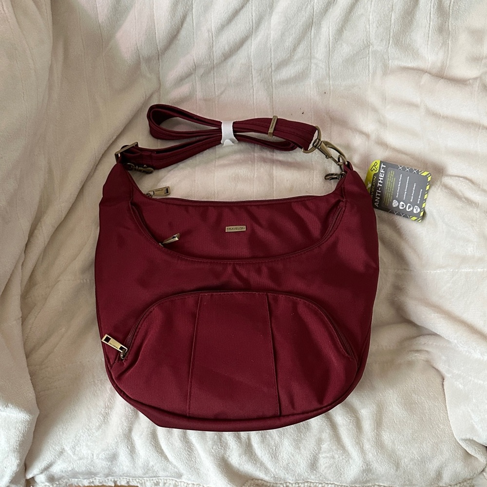 Travelon Anti Theft Magenta Hobo Crossbody Bag Purse NWT